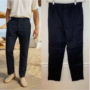 NWT Zara Navy Linen Tapered Trousers M